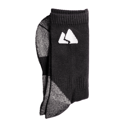 Black and grey merino wool thermal socks with heel and toe cushioning